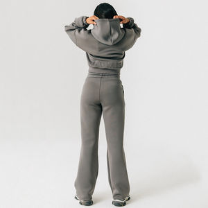 Conjunto de 2 Piezas para Mujer, Otoño Invierno, Ropa Urbana, Sudadera con Capucha, Top Corto por Encima de la Rodilla, Pantalones con Hombros Caídos - Product Image 3