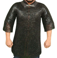 Cotte de mailles médiévale Hauberk 9mm Anneaux plats rivetés Chemise demi-manche en acier doux Antique Moderne pour la reconstitution Costume Vente en gros