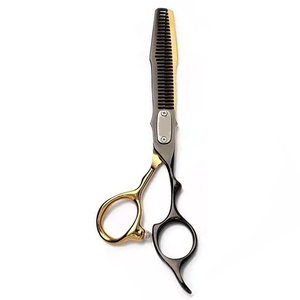 Vente en gros 440C Ciseaux de coiffeur allemands en acier inoxydable couleur or noir outil de beauté amincissant pour la coupe de cheveux - Product Image 6