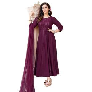 Tissage fantaisie en viscose avec broderie et travail manuel et pur filet dupatta Kurtis - Product Image 1