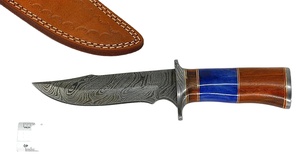 มีดดามัสกัสจากเหล็กสกินเนอร์ด้ามไม้มะกอกมีดตัดกวางล่าสัตว์พร้อมปลอกหนังดีไซน์ไม่เหมือนใคร - Product Image 2