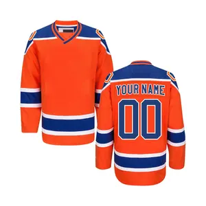 橙色曲棍球穿专业冰球衬衫定制标志男女初级冰球运动衫价格便宜
