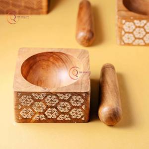 Mortier et pilon en bois meilleur broyeur de médecine à la main forme carrée couleur personnalisée dernière arrivée pilon et mortier bas prix - Product Image 5