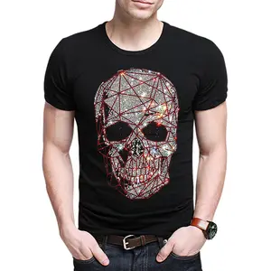 Übertriebene Persönlichkeit Schädel kopf Hot Diamond Herren T-Shirt Mode Pop Hip Hop Punk Herren Kurzarm Cross Border