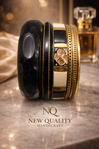 Elegant Designer <b>Bangle</b> <b>Set</b> – Black Resin Gold Plated Bracelets with Crystal Detail, Ladies Fashion Jewelry Bulk - Product Image 4