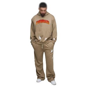 Haute qualité 100% coton hommes survêtement tenue décontracté sweat à capuche costume avec couleur unie personnalisé DTF imprimé Logo - Product Image 1