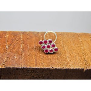 925 Sterling Silver Natural Ruby <b>Nose</b> <b>Stud</b> <b>Diamond</b>-Patterned <b>Nose</b> Ring with Hook Floral-Design <b>Nose</b> <b>Stud</b> - Product Image 3