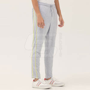 Pantalones de lana de algodón ajustados para hombre, diseño personalizado, ropa informal media, patrón recto, estilo deportivo, lista superior, teñido color liso - Product Image 1