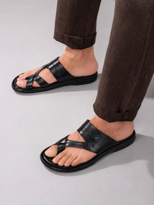 Sandales confortables en cuir pour hommes, pantoufles décontractées légères, semelle en PU souple, respirantes, à bout ouvert, chaussures de marche d'été pour la plage - Product Image 2