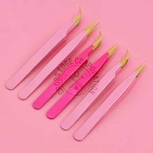 Pinza para Extensión de Pestañas con Punta de Fibra, Color Rosa, Curva, para Aislamiento y Volumen, Herramienta para Pestañas - Product Image 1