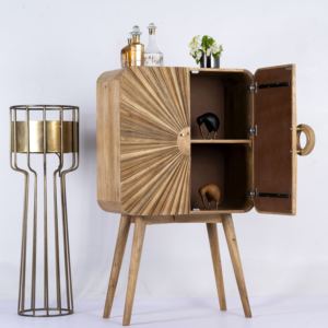 Gabinete de madera alto de 2 puertas de alta calidad, diseño Sunburst, patas de madera de mango elevadas encantadoras para comedor, muebles de salón de madera maciza - Product Image 3