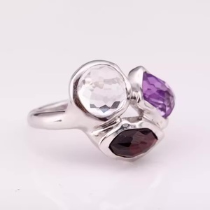 Anillo de plata 925 de belleza atemporal con cuarzo transparente granate natural y amatista oscura chapada en rodio para fiestas Precio de fábrica - Product Image 3