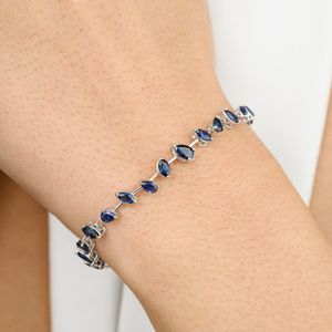 Bracelet de tennis en saphir bleu naturel fait à la main de haute qualité en or blanc massif 18 carats nouveau design à la mode pour les mariages et les fêtes - Product Image 2