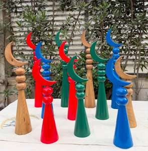 Madera Ramadán media luna decoración hecha a mano Hilal soporte islámico Eid Mubarak madera decoración del hogar centro de mesa - Product Image 1