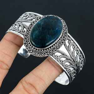 Brazalete ajustable de diseñador hecho a mano de Plata de Ley 925, piedra preciosa de apatita Natural de excelente calidad, personalizable para aniversario - Product Image 4