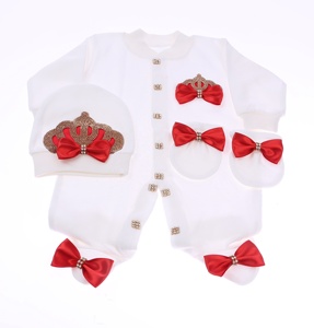 ชุดรอมเปอร์เด็กทารกผ้าฝ้ายถักลายฟองสบู่ 3 ชิ้น ขายส่ง แบบใหม่ ดีไซน์ใหม่ สำหรับเด็กผู้หญิง ฤดูใบไม้ผลิ สีแดง - Product Image 1