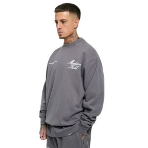 Time Flies Oversized Crewneck <b>Sweatshirt</b> <b>Grey</b> Heavyweight Cotton Fleece Relaxed Fit Streetwear Ribbed Cuffs Stylish Durable - Product Image 3