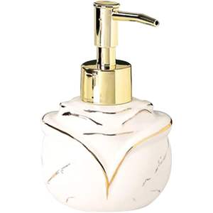 ที่จ่ายสบู่เซรามิกสีขาวมันวาวพร้อมที่ปั๊มสบู่เหลวเจลเหลวสำหรับใช้ในห้องน้ำและในครัว - Product Image 1