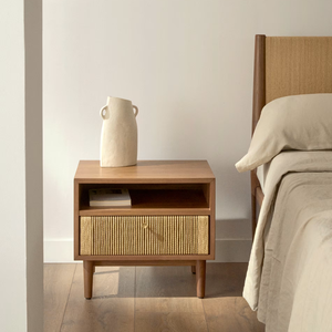 Mesita de noche de madera de estilo moderno, un cajón con cordón para el hogar, Villa y Hotel, mesita de noche, muebles de dormitorio - Product Image 3