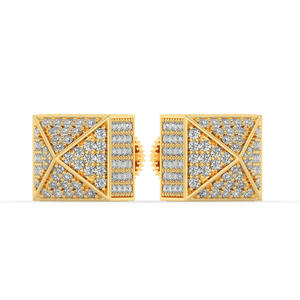 Boucles d'oreilles clous en diamant de culture carré pavé, or jaune 14 carats, fermoir à vis, bijoux minimalistes de luxe pour bijoux de mariée pour femmes - Product Image 4