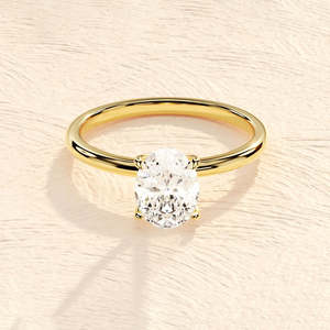 Anillo de compromiso solitario de forma redonda de 1.02 quilates en oro amarillo de 14 quilates, hecho a mano, minimalista, nupcial - Product Image 2