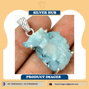 Impresionante calidad superior 925 plata esterlina Aqua cuarzo piedra áspera conjunto de puntas colgante para la venta al por mayor proveedor - Product Image 4