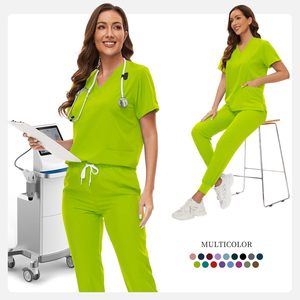 Conjunto de exfoliante médico de verano de último diseño para mujer, transpirable, 100% de algodón, elástico, multifuncional, con bolsillo, pantalón alto - Product Image 1