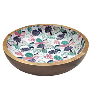 Cuencos de esmalte de hojas de diseñador impresos a mano personalizados, los mejores precios en cuencos de madera de mango del fabricante para servir comida de fiesta - Product Image 4