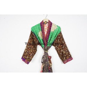 Hot Selling Floral Silk <b>Long</b> <b>Kimono</b> <b>Robe</b> for Women-Spring Season Wedding Party Home Spa Bohemian Style - Product Image 2