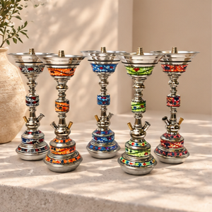 Cachimba cuadrada de acero inoxidable con incrustaciones de nácar |   Cachimba Decorativa Árabe Hecha a Mano con Incrustaciones Coloridas - Product Image 6