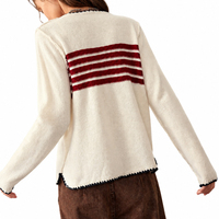 Cardigan zippé en coton doux personnalisé pour femme, motif drapeau américain, tricot jacquard, coupe ajustée, col rond, style vintage preppy, vente en gros