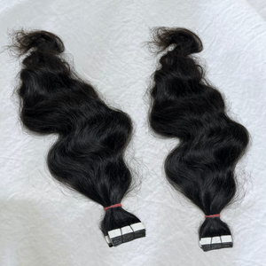 Cabello indio de trama gris invisible | Extensiones de cabello humano con cinta de donante único negro virgen de grado 10A | Onda natural - Product Image 2