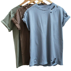 Camiseta desgastada de algodón 100% para hombre, parches bordados personalizados, ropa de calle informal, Jersey, diseño en blanco para pantalla de seda personalizada - Product Image 6