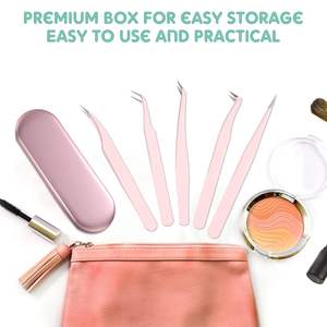 5 pinces à épiler en acier inoxydable pour extensions de cils, pointues, pour volume - Product Image 2