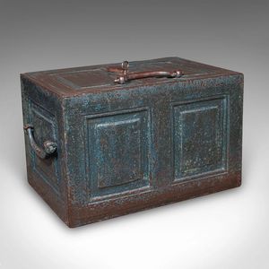 Best Selling <b>Antique</b> Strong Box Heavy Cast Iron Locking <b>Safe</b> Victorian Weathered Keepsake Vintage Natural Metal Organizer - Product Image 1