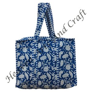Bolso de mano acolchado de algodón con estampado de bloques hecho a mano, bolso de compras ecológico, bolso de hombro de mercado Hippie bohemio para mujer, decorativo Floral - Product Image 6