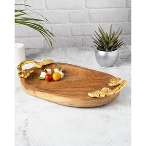 Plateau de service en bois artisanal fait à la main de qualité supérieure avec corps léger et poignée découpée pour le petit déjeuner et l'utilisation de boissons d'Inde - Product Image 3