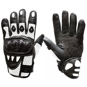 Tout nouveau noir et blanc moto équitation doigt complet gants en cuir perforé moto Auto course porter des gants pour hommes - Product Image 4