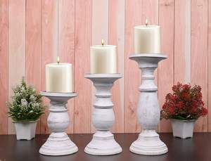 Set of 3 <b>Wood</b> Candle Holders Hand Carved Decorative Candle Holder for Living Room or Table Centerpiece - Product Image 2