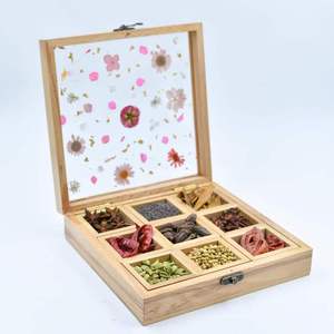 Rustic <b>Wooden</b> Spice <b>Box</b> <b>with</b> <b>Lid</b> and Multiple Sections for Neat Storage of Spices Herbs Seasonings and Kitchen Use - Product Image 2