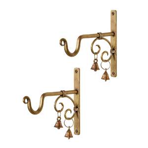 Antique Golden Brass 7.5 Inch <b>Wall</b> <b>Brackets</b> (Pack 2) Hand Forged <b>Heavy</b> <b>Duty</b> Metal <b>Wall</b> Hangers for Hanging Plants Diwali - Product Image 1