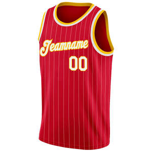 Maillot de basketball authentique personnalisé rouge et blanc sans manches, respirant, en tissu 100 % polyester, avec techniques d'impression blanc-or - Product Image 2