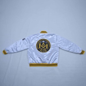 Blousons universitaires en satin à manches longues 100 % coton, coupe oversize, coupe-vent, en toile, à bouton unique, style streetwear personnalisé, avec col montant sur le devant - Product Image 4