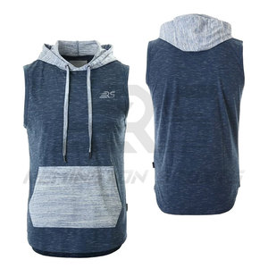 Sweat à capuche sans manches de haute qualité pour hommes avec poches avant pour les mains Sweat à capuche de gymnastique sans manches - Product Image 3