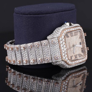 Reloj con Esfera Cuadrada Chapado en Oro Amarillo con Diamantes Cultivados en Laboratorio para Hombre y Mujer, Reloj de Acero Inoxidable Estilo Hip Hop con Incrustaciones de Diamantes, Pasa la Prueba del Diamante - Product Image 5