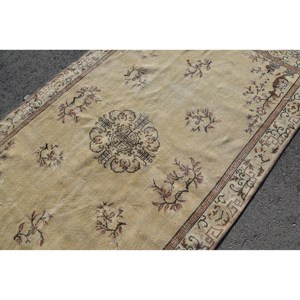 Classic Beige <b>Brown</b> 5.5 X 9.3 ft Eco Friendly Medium Pile Vintage Turkish Rug Large Area <b>Wool</b> Patchwork Design Hallway Bedroom - Product Image 5