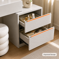 Meuble de Salle de Bain Moderne Européen de Luxe, Bois Massif, Finition Beige, Miroir Éclairé, Armoire de Rangement, Mobilier de Chambre Haut de Gamme