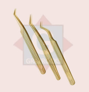 Pince à épiler professionnelle à pointe en fibre d'extension de cils avec logo personnalisé à pointe dorée - Product Image 1