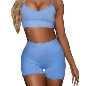 Ensemble de yoga 2 pièces pour femmes avec logo sur le devant, taille élastique, motif uni, respirant, vêtements de sport et de fitness - Product Image 4