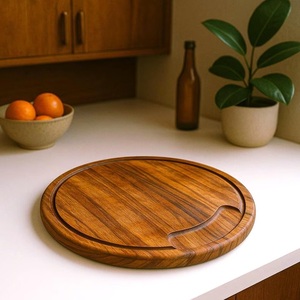 Planche à découper ronde rainurée avec rainure pour les jus, surface épaisse et lisse, idéale pour couper, servir et une utilisation en cuisine moderne - Product Image 2